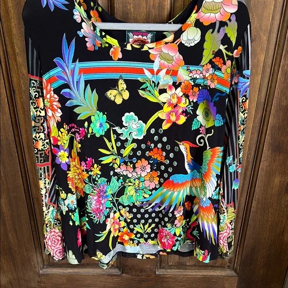 Johnny Was Pink and Yellow Graphic Blouse - Picture 3 of 4